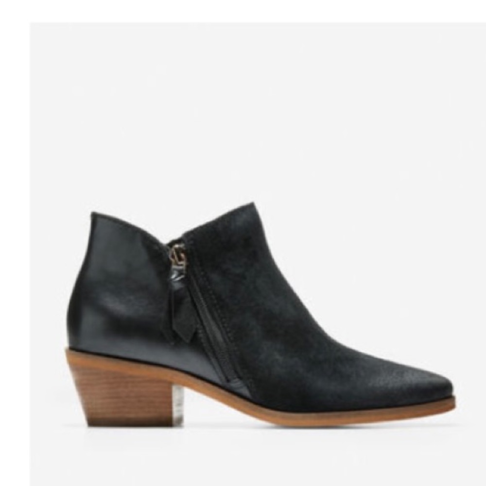 Cole Haan Gracy Booties. New without tags. Black Leather Suede Boots. Size 7.